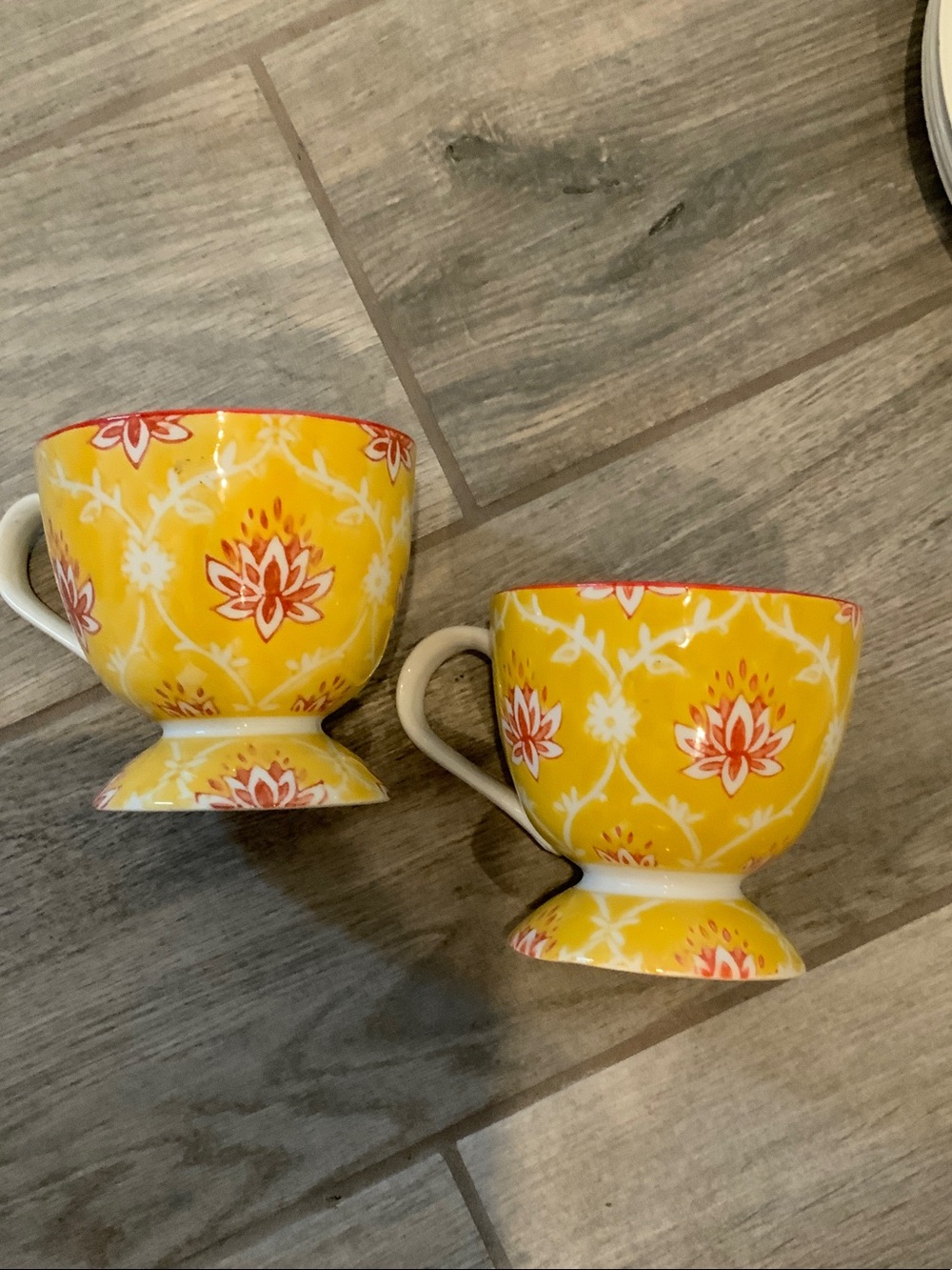 Yellow Floral Pedestal Teacup - Set of 2
